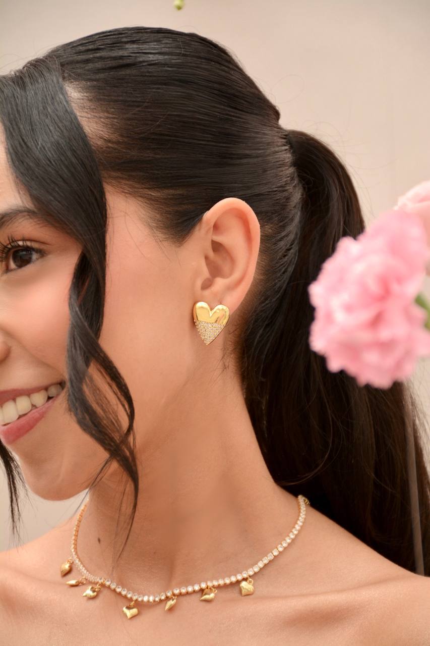 CADENA BRILLO Y CORAZONES MED