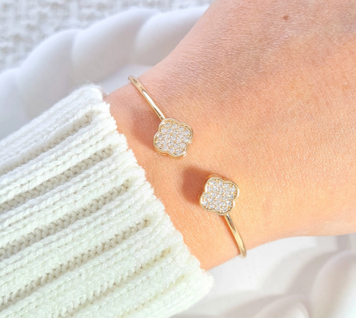 PULSO RODIO DOBLE TREBOL ZIRCONES.