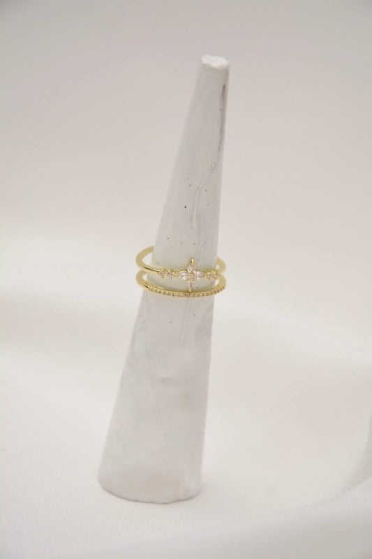 ANILLO DOBLE LINEA CON FLOR Y ZIRCÓN