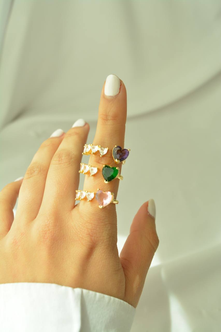 ANILLO CORAZON VERDE,LILA,ROSADO Y CORAZONES MINI*