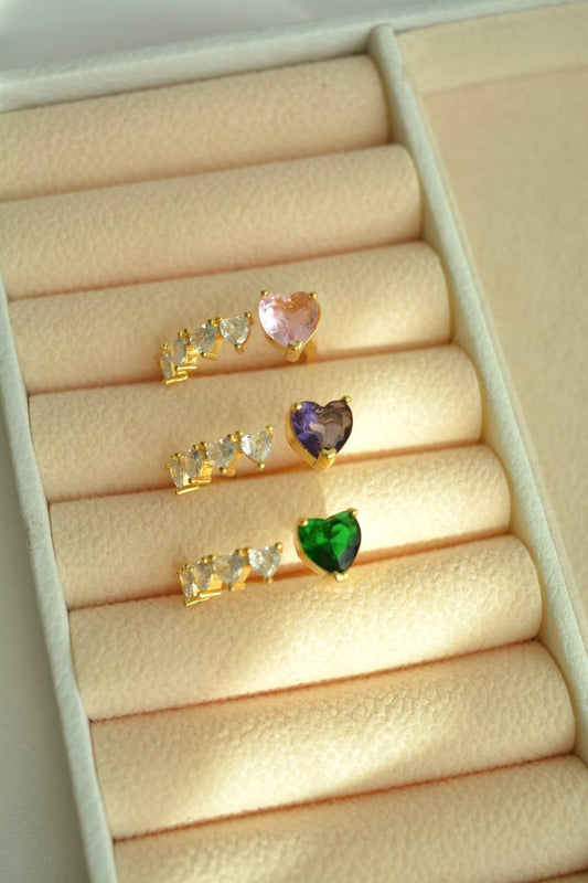 ANILLO CORAZON VERDE,LILA,ROSADO Y CORAZONES MINI*