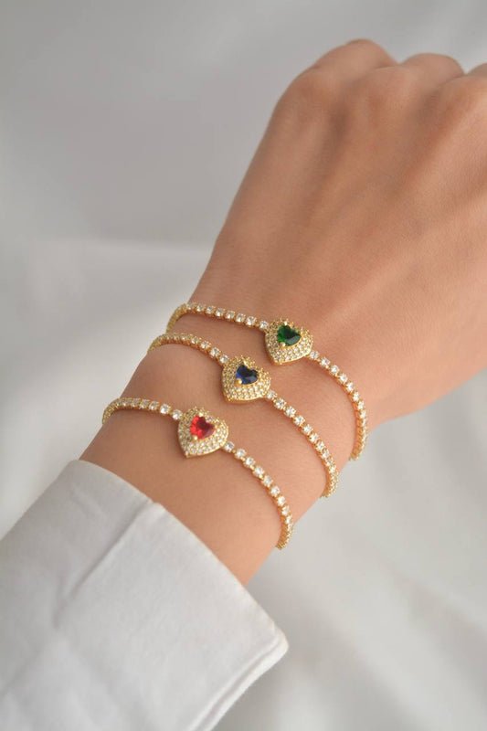 PULSERA BRILLO CORAZÓN AZUL,LILA,VERDE
