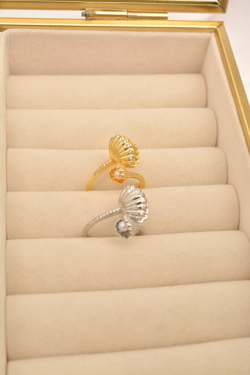 ANILLO DOBLE CONCHA PLT Y DOR