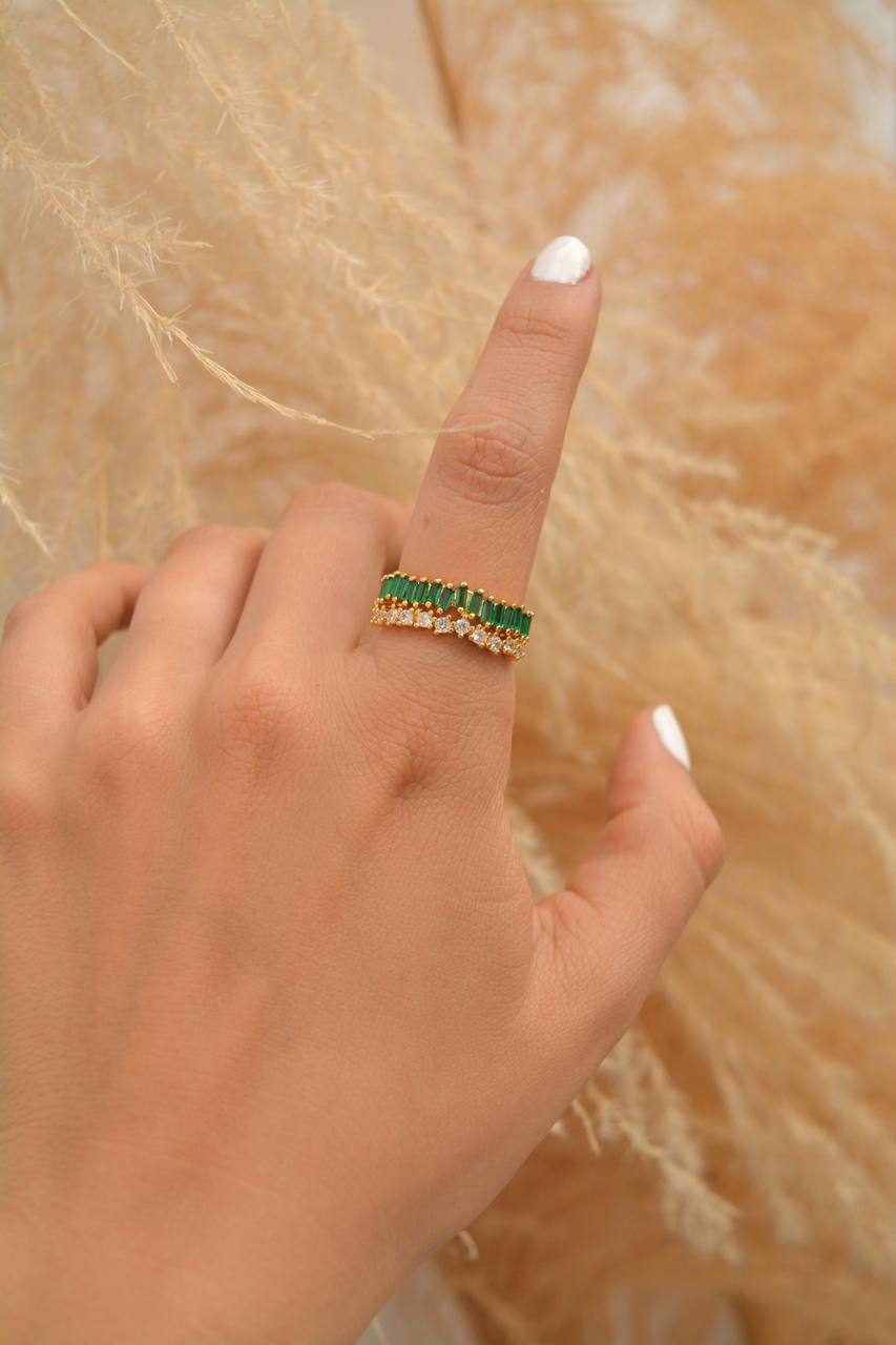 ANILLO DOBLE VERDE LINEA CIRCONES