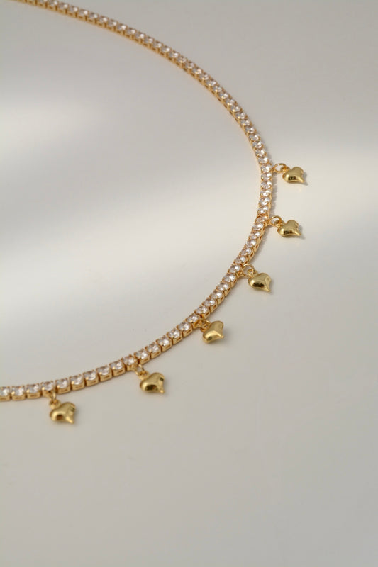 CADENA BRILLO Y CORAZONES MED