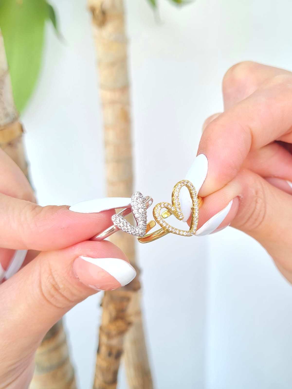 ANILLO RODIO X2 BICOLOR CORAZON ZIRCONES.