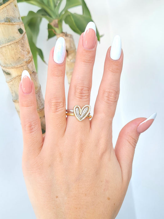 ANILLO RODIO X2 BICOLOR CORAZON ZIRCONES.
